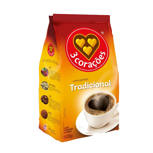 Café 3 CORAÇÕES Torrado e Moído Tradicional Almofada 500g Café Torrado e Moído Tradicional 3 Corações Almofada 500g - Imagem 1