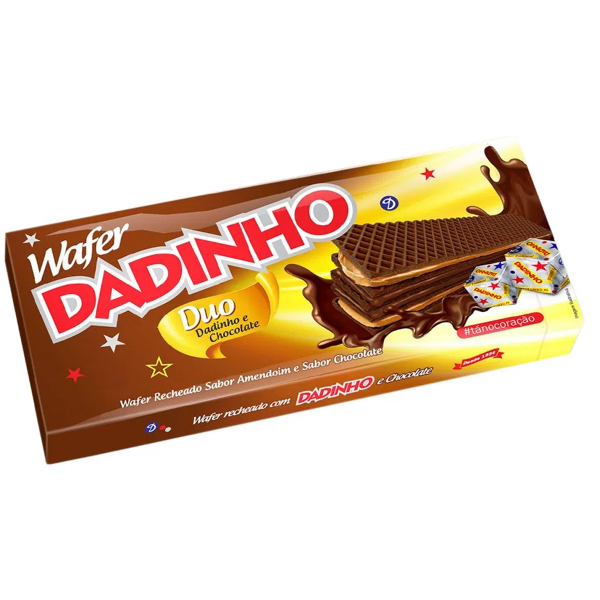 Wafer Dadinho Chocolate Biscoito Wafer Dadinho Duo Chocolate 90g