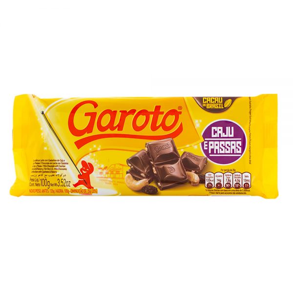 Barra de Chocolate Caju e Passas Garoto 90g