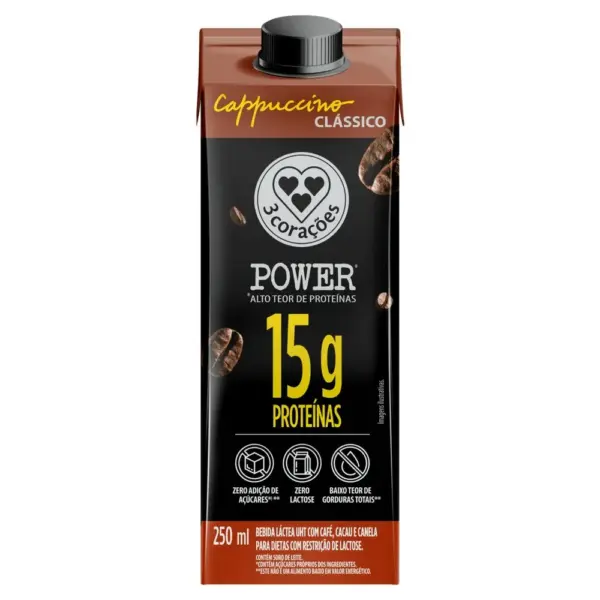 whey Bebida Láctea 3 Corações Cappuccino Power Whey 250ml