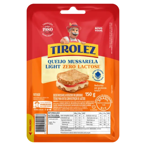 7896030520198 Queijo Mussarela Zero Lactose Tirolez 150g