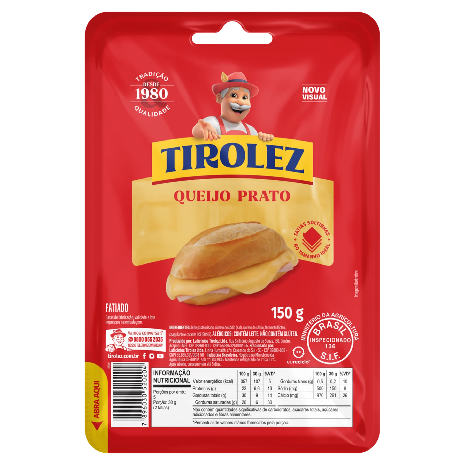 7896030520204 Queijo Prato Tirolez 150g - Imagem 1
